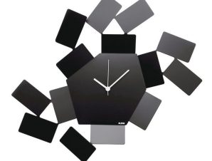 Ρολόι Τοίχου The Scirocco Room MT19 B 46×33,50 Μεταλλικό Black με Δώρο 2 Δαχτυλίδια Πετσέτας Alessi