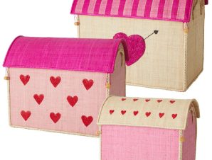 Κουτιά Παιχνιδιών (Σετ 3Τμχ) “Καρδιές” RICE-BSHOU-3ZHEA Pink-Beige Rice