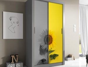 Grey Yellow Sunflower, Φύση, Αυτοκόλλητα ντουλάπας, 100 x 179 εκ.