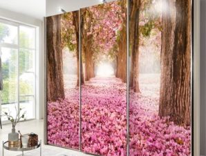 Ροζ Ανθισμένο Τοπίο, Φύση, Αυτοκόλλητα ντουλάπας, 100 x 67 εκ.