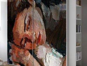 Σκεπτική Κοπέλα, Ζωγραφική, Αυτοκόλλητα ντουλάπας, 100 x 100 εκ.