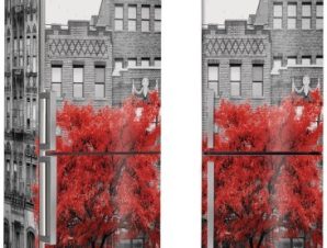 Κόκκινο δέντρο σε χωριό της Νέας Υόρκης, Πόλεις – Ταξίδια, Αυτοκόλλητα ψυγείου, 50 x 85 εκ.