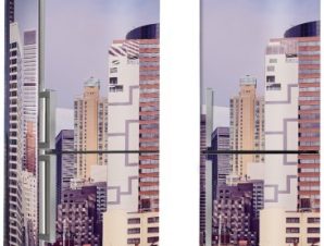 Μοβ τόνοι κτιρίων στη Νέα Υόρκη, Πόλεις – Ταξίδια, Αυτοκόλλητα ψυγείου, 50 x 85 εκ.