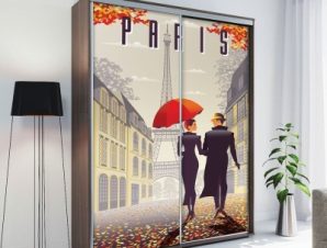 Ζευγάρι στο Παρίσι, Vintage, Αυτοκόλλητα ντουλάπας, 100 x 100 εκ.