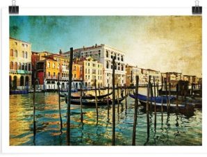 Ρετρό ζωγραφισμένες γόνδολες στο λιμάνι, Ζωγραφική, Πόστερ, 30 x 20 εκ.
