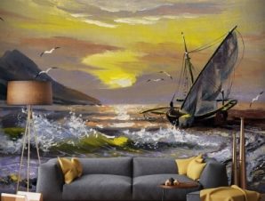Ιστιοφόρο πάνω στα κύματα, Ζωγραφική, Ταπετσαρίες Τοίχου, 100 x 100 εκ.